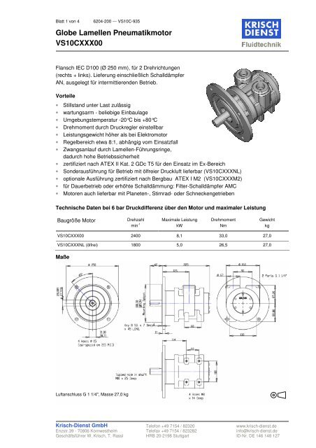 Globe Lamellen Pneumatikmotor VS10CXXX00 - Krisch Dienst GmbH