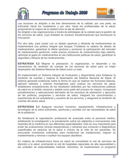 Programa Anual de Trabajo 2009 - Hospital General de México
