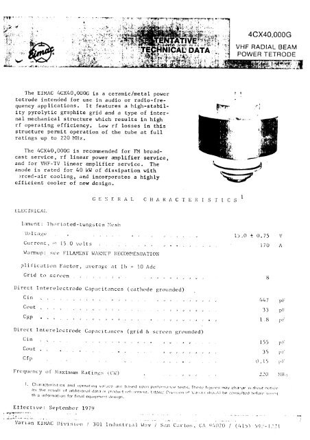 4CX40000G 4CX40000GM - Frank's electron Tube Data sheets