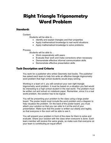 Right Triangle Trigonometry Word Problem Standards