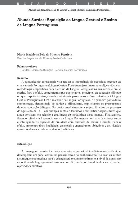 Alunos Surdos: Aquisição da Língua Gestual e Ensino da ... - Exedra