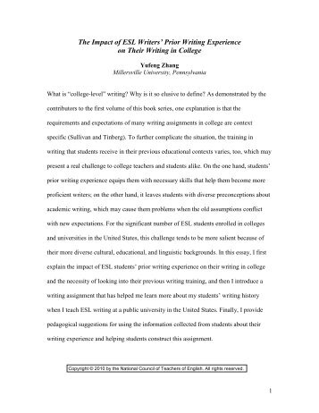 The Impact of ESL Writers' Prior Writing Experience - National ...