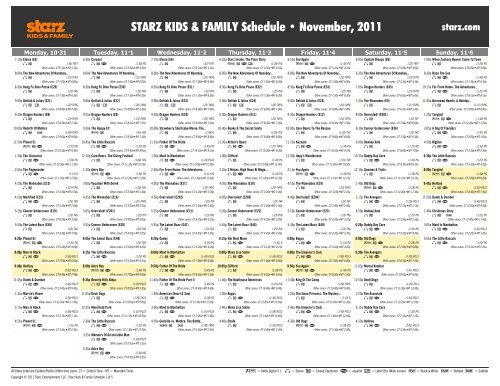 STARZ KIDS & FAMILY Schedule - November, 2011