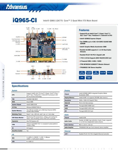 IntelÂ® Q965 LGA775 Coreâ„¢ 2 Quad Mini ITX Main Board