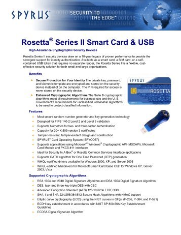 Rosetta Series II Smart Card & USB Datasheet - Global Forte