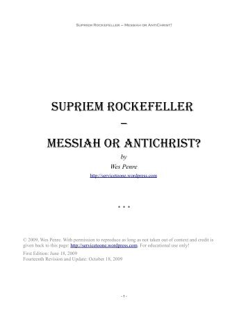 supriem rockefeller â messiah or antichrist? - S pirit S elf