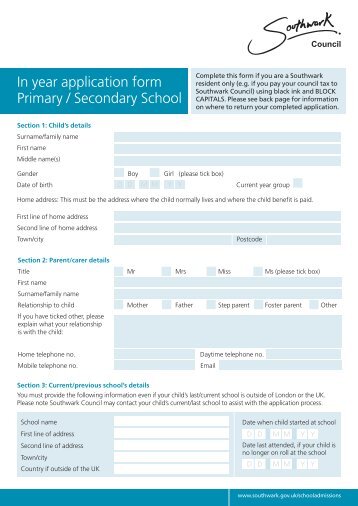Southwark in year application form - Dulwich Hamlet Junior School