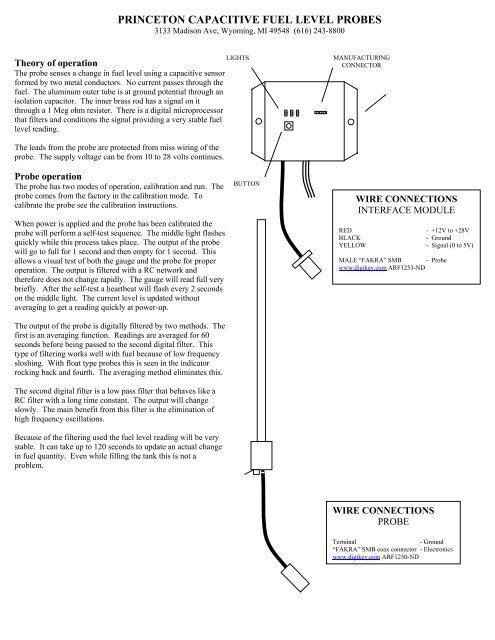 PRINCETON CAPACITIVE FUEL LEVEL PROBES