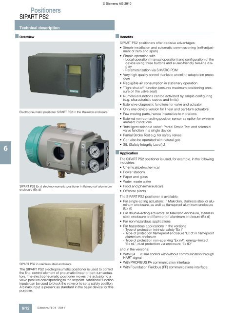 Technical brochure, Siemens SIPART PS2 positioner