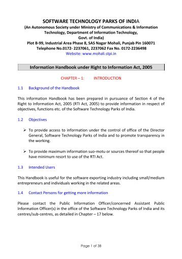 RTI Act, 2005 - Mohali - Software Technology Parks Of India