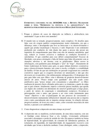 entrevista sobre depressÃ£o na infÃ¢ncia e na adolescÃªncia