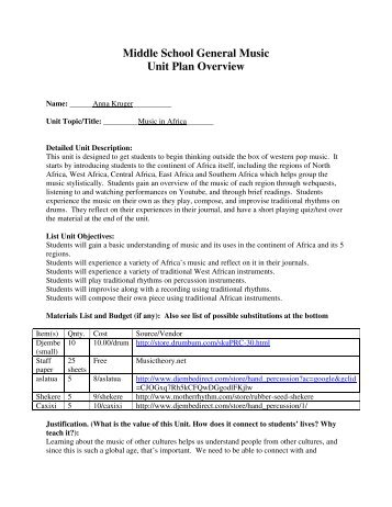 Middle School General Music Unit Plan Overview - Music Education ...