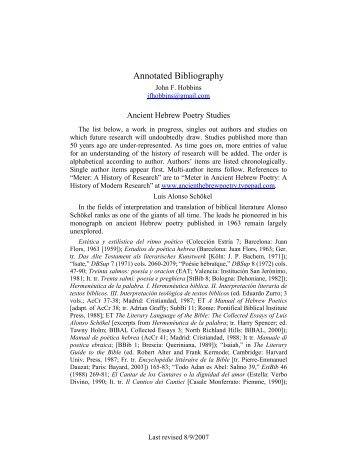 Annotated Bibliography - Ancient Hebrew Poetry - Typepad