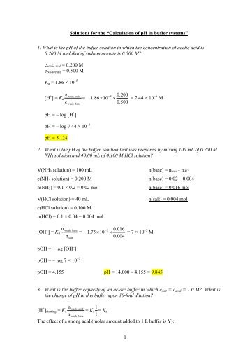 Solutions for the “Calculation of pH in buffer systems”