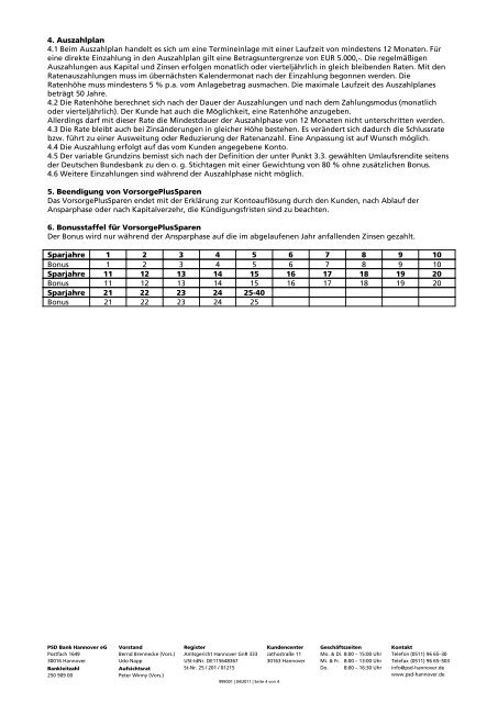 Sonderbedingungen Geldanlageprodukte - PSD Bank Hannover eG