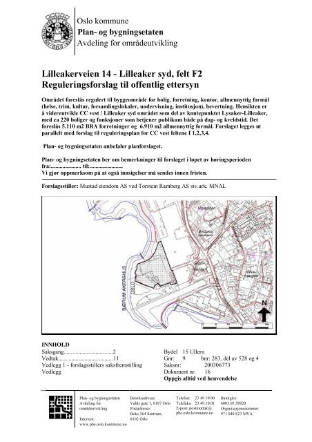 Lilleaker syd, felt F2 Reguleringsforslag til offentlig ettersyn - Plan