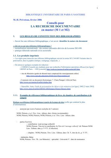 Conseils pour LA RECHERCHE DOCUMENTAIRE en master ... - Free