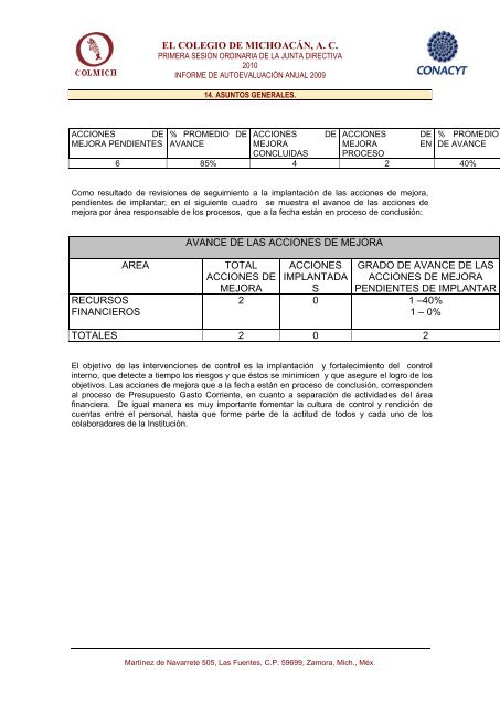 Resultado de auditoria Informe OIC - El Colegio de MichoacÃ¡n