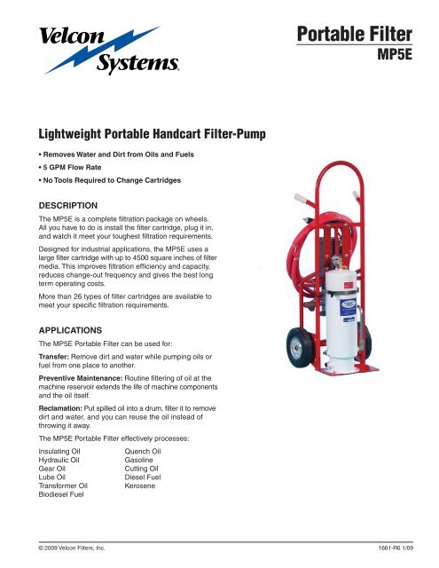 Portable Filter MP5E - Data Sheet #1661 - Velcon Filters