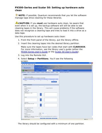 PX500-Series and Scalar 50: Setting up hardware auto clean