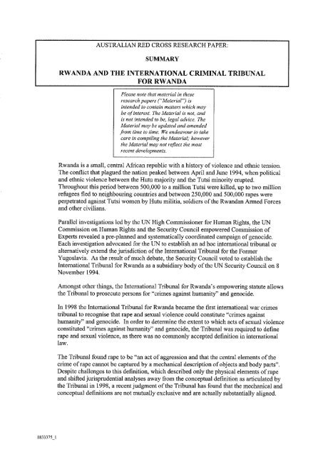 2007 - The Rwandan conflict and the prosecution of rape