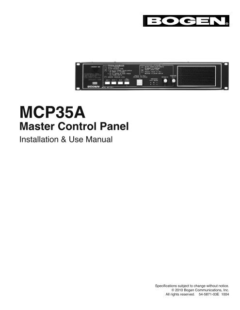 MCP35A Master Control Panel Manual - Full Compass