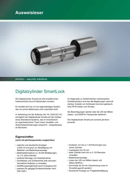 Ausweisleser Digitalzylinder SmartLock - primion Technology AG