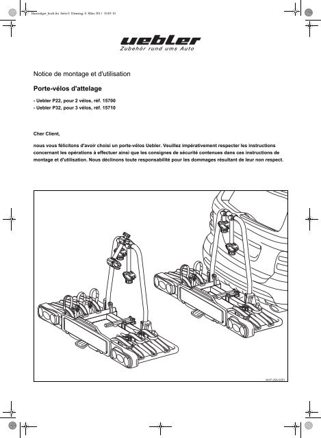 Notice de montage et d'utilisation Porte-vélos d'attelage - Uebler