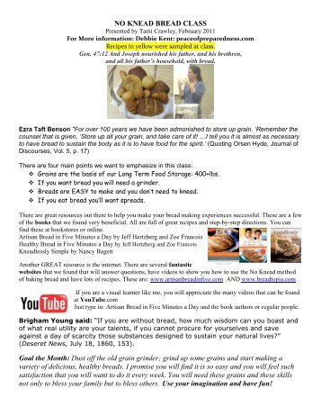 No Knead Bread Handout & Recipes - Peace of Preparedness