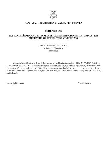 PANEVĖŽIO RAJONO SAVIVALDYBĖS TARYBA SPRENDIMAS
