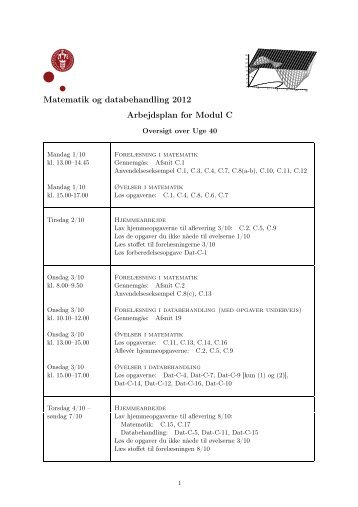 Matematik og databehandling 2012 Arbejdsplan for Modul C