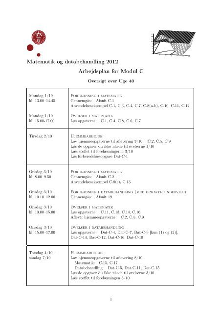 Matematik og databehandling 2012 Arbejdsplan for Modul C