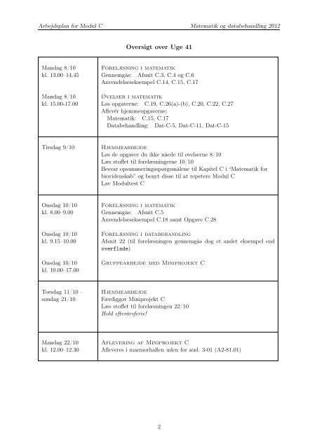 Matematik og databehandling 2012 Arbejdsplan for Modul C