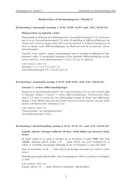 Matematik og databehandling 2012 Arbejdsplan for Modul C