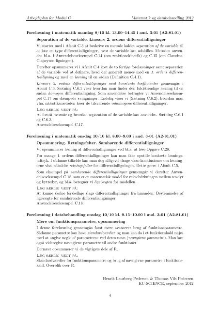 Matematik og databehandling 2012 Arbejdsplan for Modul C