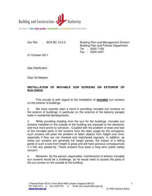 Bca Building Plan Example Our Ref. : BCA BC 15.0.3 Building Plan and Management Division ...
