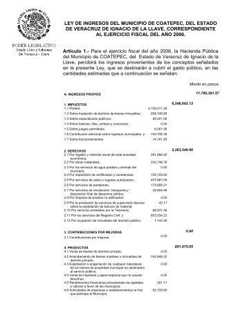 ley de ingresos del municipio de coatepec, del estado de veracruz ...