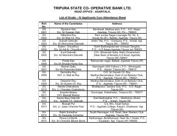 CENTER : - tripura state co-operative bank