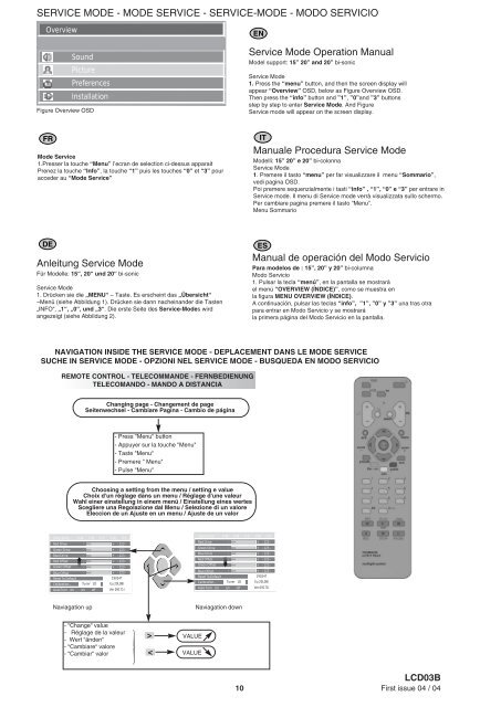 Service Mode Operation Manual Anleitung Service Mode Manuale ...