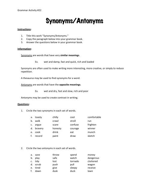 Synonyms and Antonyms 