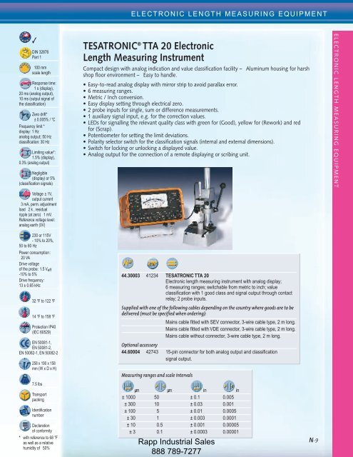 Metrology Equipment Catalog - Rapp Industrial Sales