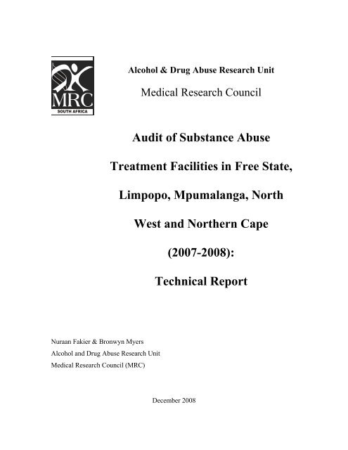 Audit of Substance Abuse Treatment Facilities in ... - SA HealthInfo