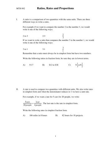 Ratios, Rates and Proportions Worksheet