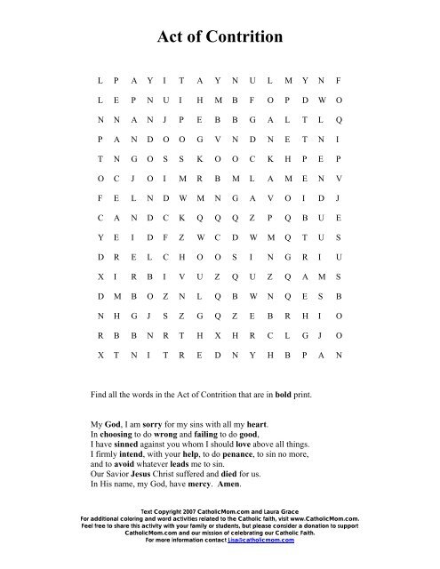 Act of Contrition Word Search - Catholic Mom
