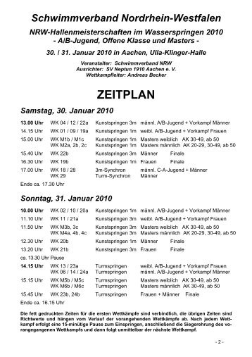 ZEITPLAN - SV Neptun Aachen 1910 eV / Kunst- und Turmspringen