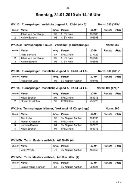 ZEITPLAN - SV Neptun Aachen 1910 eV / Kunst- und Turmspringen