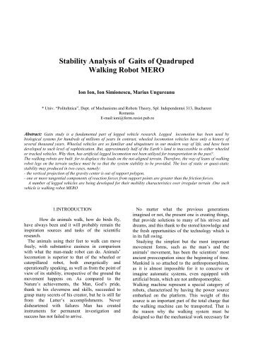 Stability Analysis of Gaits of Quadruped Walking Robot ... - Profe Saul