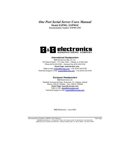 ESP901, ESP901E - Manual - One Port Serial Server ... - Delmation
