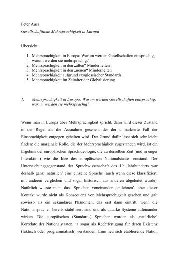 Peter Auer Gesellschaftliche Mehrsprachigkeit in Europa Ãbersicht ...