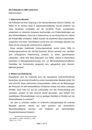 Die Fallstudie im Awt-Unterricht Katharina Kühn 1. Historische ...